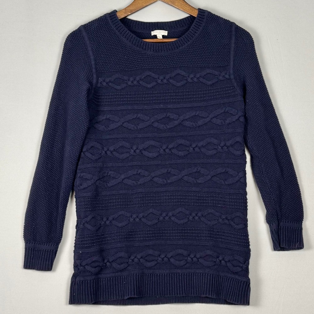 Talbots Cable Knit Sweater Women S Navy Blue NWOT Cotton Long Sleeve Crew Neck